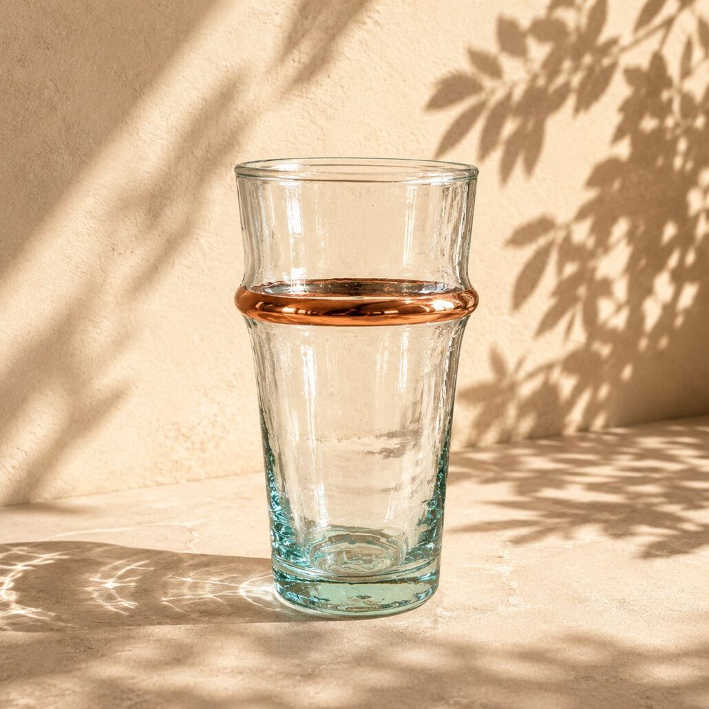 Marokkanske mundblæste glas med kobberbælte (2 stk.)