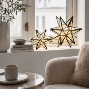 Stjerne Lanterne/lampe i klar glas, ca. 35 cm i dia.
