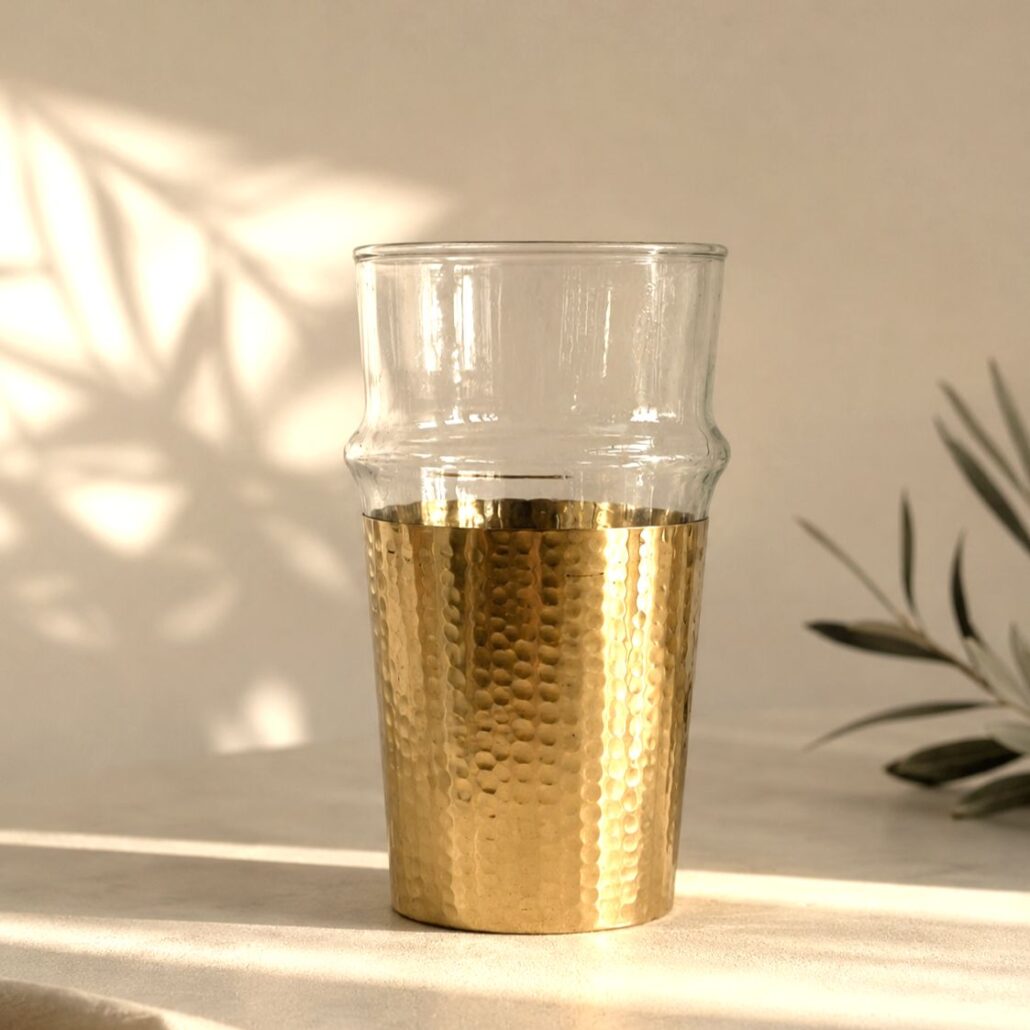 Marokkanske Beldi drikkeglas/teglas, 2 stk. med messing cover