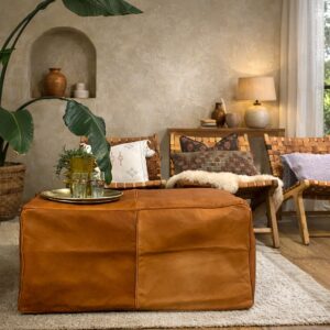 Håndlavet læderpuf fra Marokko i ægte læder