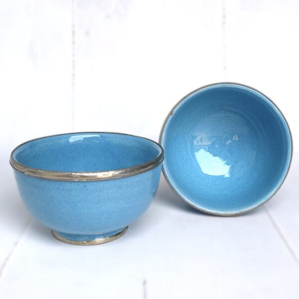 Marokkansk håndlavet keramikskål med metalkant - Safi, Light blue