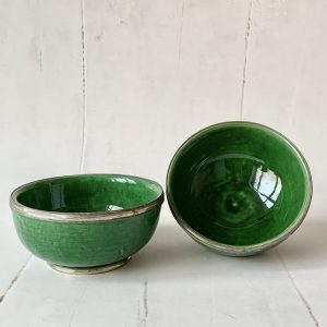 Marokkanske keramik skåle med metalkant - Safi, Green