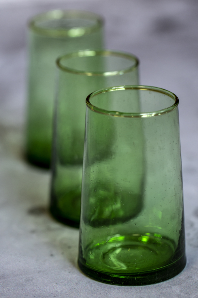 Marokkanske mundblæste glas - 6 stk. BELDI GREEN (L)