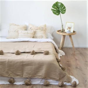 Pompom plaid - Beige, 230 x 250 cm